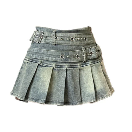 Damen-Vintage-Y2K-Jeans-Minirock der 90er-Jahre, Nietengürtel, sexy, A-Linie, für den täglichen Sommergebrauch, Neue Kollektion 2026