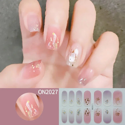 14Tips 3D Flowers Gradient Color Adhesive UV Gel Nail Stickers Fashionable Marble Pattern Nail Wraps DIY Manicure Arts Decals
