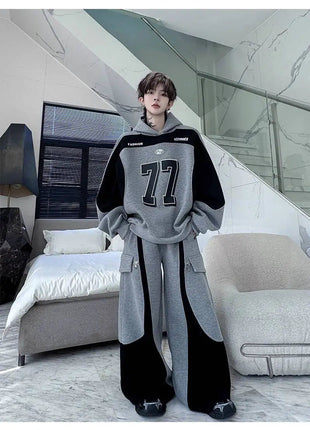 LUZHEN Street Wear Sports Two-piece Sets Men's Fashion Autumn 2025 New Color Contrast Splicing Loose Casual Pants Hoodies JY3686 PlatiNum