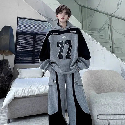 LUZHEN Street Wear Sports Two-piece Sets Men's Fashion Autumn 2025 New Color Contrast Splicing Loose Casual Pants Hoodies JY3686 PlatiNum