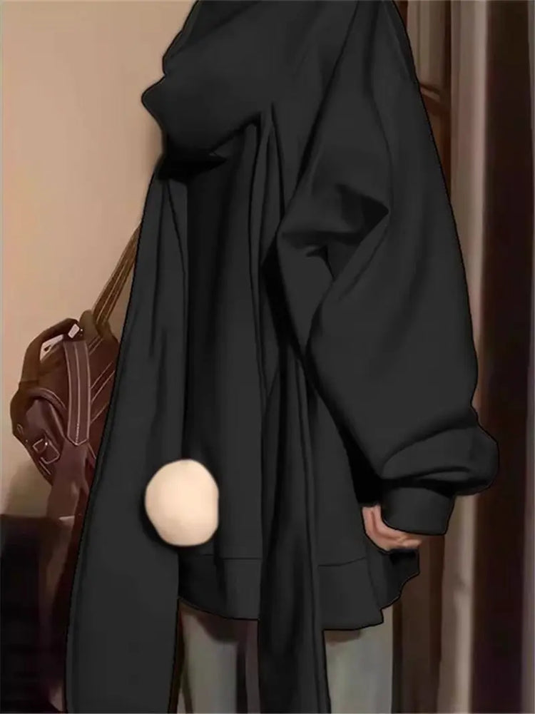 2026 Autumn Kawaii Bunny Big Extra Ears Hoodie Long Sleeve Hooded Sweatshirt Y2K Style Fashion Rabbit Oversized Zip-up Hoodies