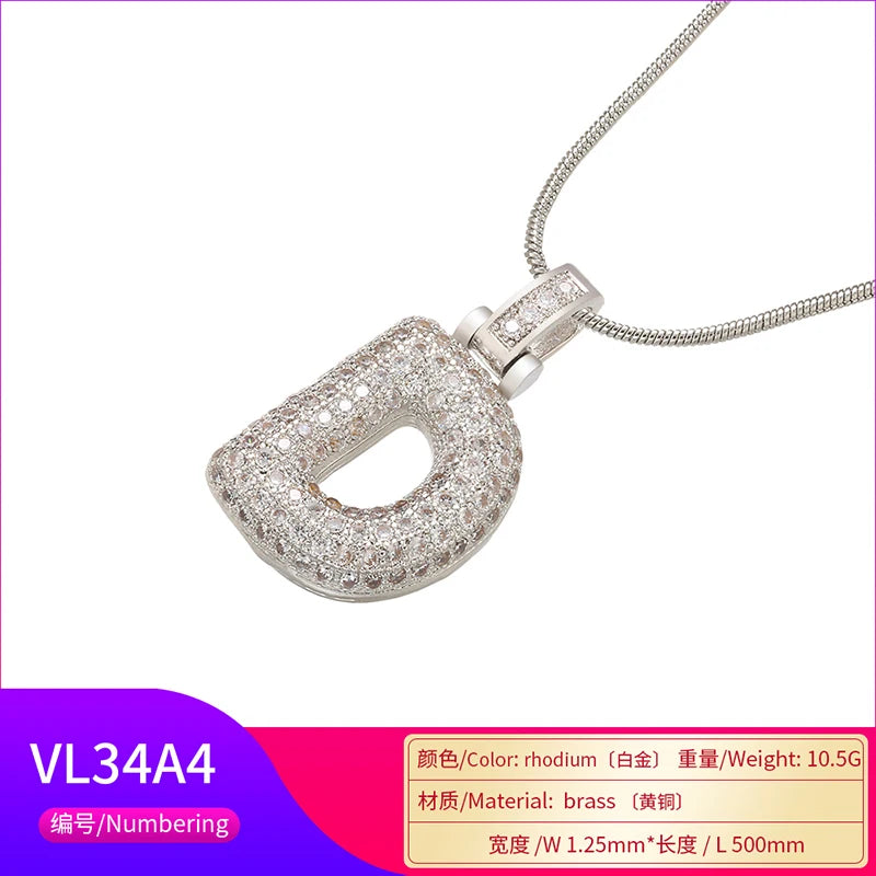 ZHUKOU Colore argento Bubble lettere iniziali collane 26 lettere pendenti collane per le donne Ottone CZ Gioielli all'ingrosso VL34