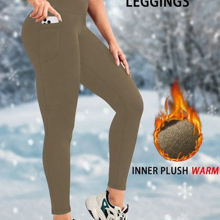 Leggings Termici da Donna con Fodera in Pile, Vita Alta con Tasche, Pantaloni Invernali Caldi e Spessi per Allenamento, Yoga e Corsa