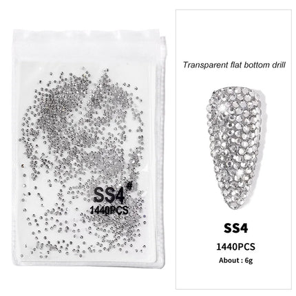 1440pcs Nail Clear/AB Glass Strass FlatBack Crystal Rhinestone (SS3-SS20)3D Nail Gem Stones Non-HotFix Nail Rhinestone 1.3-4.8mm