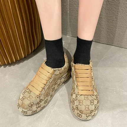 Spring 2025 New Khaki Crystal Women's Sneakers Fashion Versatile Casual Ladies Party Shiny Female Shoes
