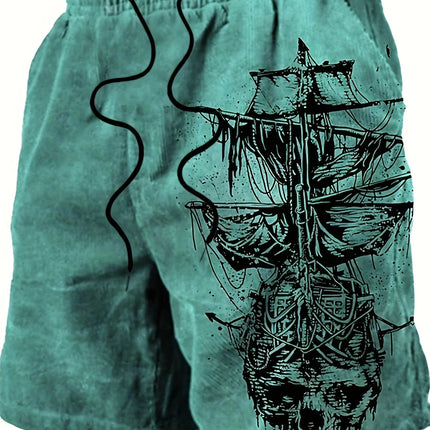 Pantaloncini da bagno da uomo costume da bagno ad asciugatura rapida con teschio pirata barca a vela con coulisse pantaloncini da spiaggia escursionismo all'aperto costumi da bagno da spiaggia