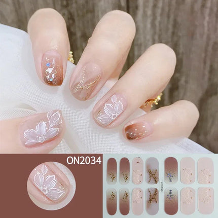 14Tips 3D Flowers Gradient Color Adhesive UV Gel Nail Stickers Fashionable Marble Pattern Nail Wraps DIY Manicure Arts Decals