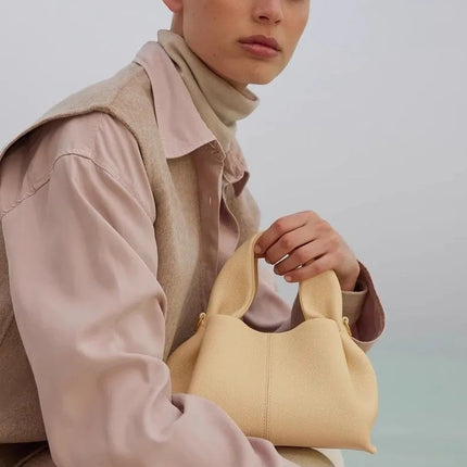 Borsa a Tracolla Cloud Dumpling da Donna, Borsa a Spalla Minimalista di Lusso in Vera Pelle Composita di Vacchetta, Piccola Dimensione