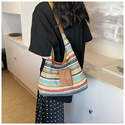 Hand-Woven Large Capacity Tote Bag for Women, Fashionable Commuter Bag, INS Style, Beach Bag for Daily Travel