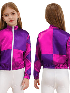Kids Girls Horse Riding Trainer Cosplay Costume Long Sleeve Color Contrast Zipper Jacket Coat Halloween Carnival Party Dress Up