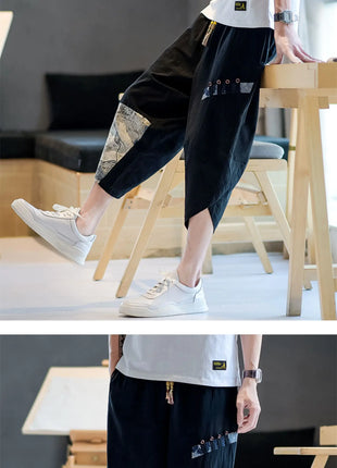 Pantaloni Kimono giapponesi da uomo in cotone traspirante Samurai Abbigliamento Pantaloni da uomo Stampa allentata Pantaloncini Harem retrò Pantaloni Hip Hop Harajuku