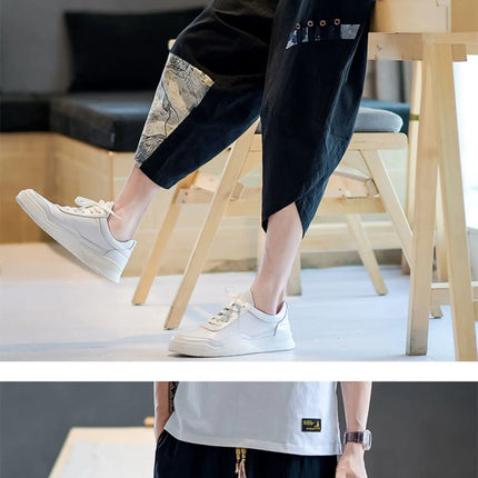 Pantaloni Kimono giapponesi da uomo in cotone traspirante Samurai Abbigliamento Pantaloni da uomo Stampa allentata Pantaloncini Harem retrò Pantaloni Hip Hop Harajuku