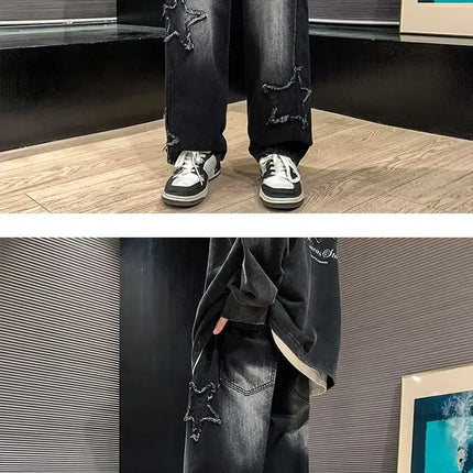 Jeans da Uomo Stile Hip-Hop Americano Taglia Asiatica, Pantaloni Larghi a Gamba Dritta di Tendenza Streetwear