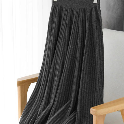 100% Merino Wool Women’s Knitted Skirt Spring Autumn Winter  Long Pleated Grace Skirts High Waist A-Line Cashmere Comfortable PlatiNum