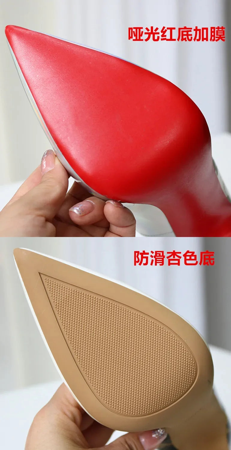 2025 new rivet high heels for women, 12CM pointed shallow mouth single shoes, socialite banquet shoes