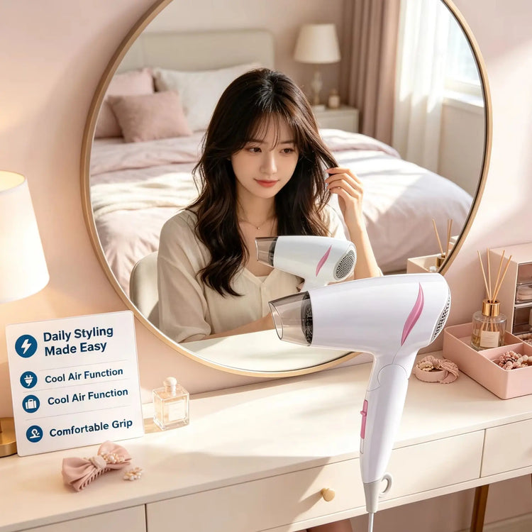 1600W Dual Voltage Hair Dryer Foldable Design 100-240V Portable Travel Hairdryer Hot Cold Air Styling Tool Hotel Use