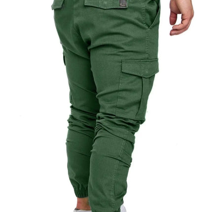 Men High Elastic Cargo Pants Summer Lace Up Drawstring Pocket Harem Stretch Full Trousers BSD-8811