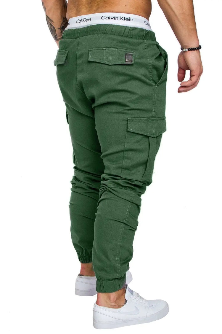 Men High Elastic Cargo Pants Summer Lace Up Drawstring Pocket Harem Stretch Full Trousers BSD-8811