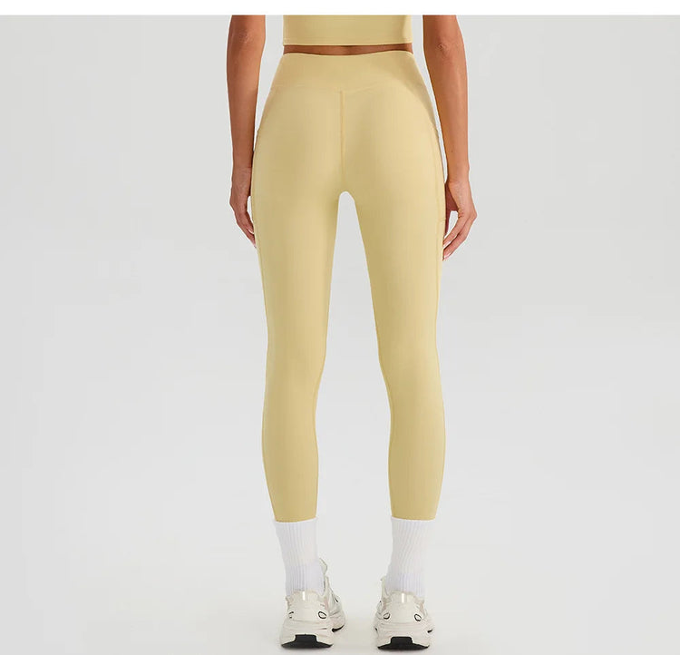Women Gym Sports Leggings Workout Yoga Pants With Pockets High Waist Tights Fitness Pants Outdoors Running Training Trousers PlatiNum