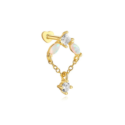 CANNER 1PC 925 Sterling Silver Exquisite Crown Opal Piercing Earring for Women Ear Studs Cartilage Earring Body Jewelry Gift PlatiNum