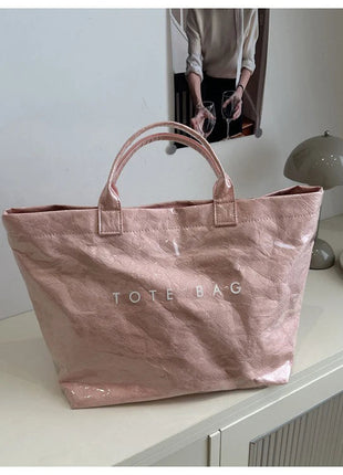 Tote Bag, Retro Letter, Casual Versatile Handbag, Minimalist Transparent, Simple, Commuter, Large-capacity Bag for Women PlatiNum