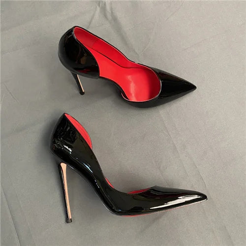 Classic Black Red High Heels Shoes Woman Pumps 12cm Tacones Pointed Toe Stilettos Sexy Deep Cleavage Wedding QKOU011 ROVICIYA