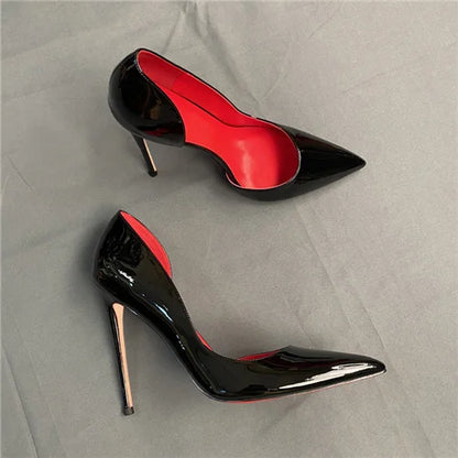 Classic Black Red High Heels Shoes Woman Pumps 12cm Tacones Pointed Toe Stilettos Sexy Deep Cleavage Wedding QKOU011 ROVICIYA