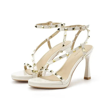 Sandali Estivi da Donna con Rivetti Colorati, Punta Tonda, Tacco Sottile 9cm, Cinturino alla Caviglia, Fascia Stretta Dritta, Scarpe Eleganti da Donna platinumshop
