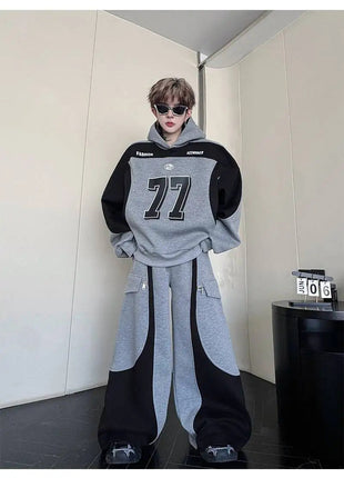 LUZHEN Street Wear Sports Two-piece Sets Men's Fashion Autumn 2025 New Color Contrast Splicing Loose Casual Pants Hoodies JY3686 PlatiNum