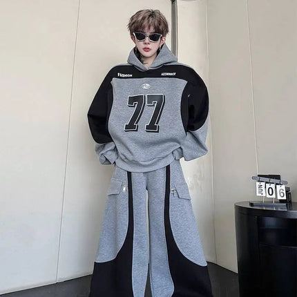 LUZHEN Street Wear Sports Two-piece Sets Men's Fashion Autumn 2025 New Color Contrast Splicing Loose Casual Pants Hoodies JY3686 PlatiNum