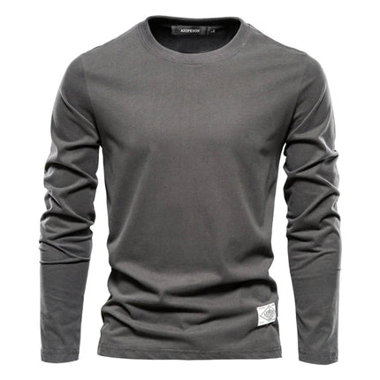 100% Cotton Long Sleeve T shirt For Men Solid Spring Casual Mens T-shirts High Quality Male Tops Classic Clothes Men's T-shirts PlatiNum