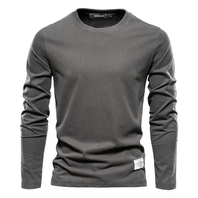 100% Cotton Long Sleeve T shirt For Men Solid Spring Casual Mens T-shirts High Quality Male Tops Classic Clothes Men's T-shirts PlatiNum