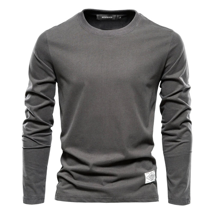 100% Cotton Long Sleeve T shirt For Men Solid Spring Casual Mens T-shirts High Quality Male Tops Classic Clothes Men's T-shirts PlatiNum