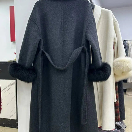 BJTZ Fox Fur Classic Long Double-Sided Pure Wool Coat For Women 2025 New Autumn Winter High-End Woolen Jacket