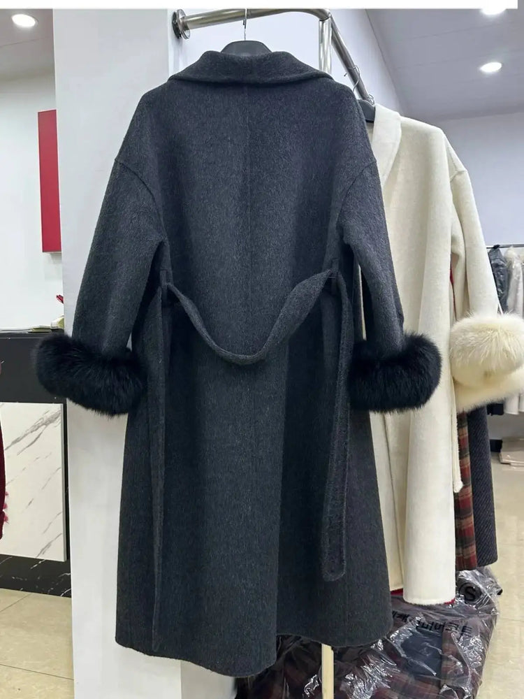 BJTZ Fox Fur Classic Long Double-Sided Pure Wool Coat For Women 2025 New Autumn Winter High-End Woolen Jacket