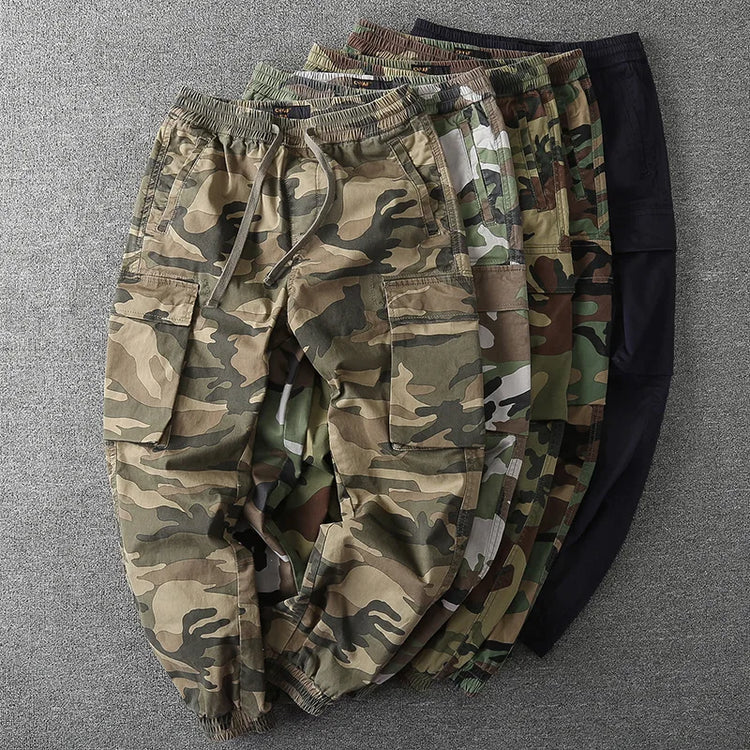 Men's Fall Winter Cargo Jogger Pants, Slight Stretch Relaxed Fit Camo Workwear Trousers, Outdoor Durable Cuffed Casual Pants