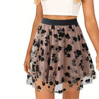 Fairyshely Women's Sexy Pink Mesh Pleated Mini Skirt, High-Waisted Club Short Skirt, Y2K Gothic Style, Floral A-Line Skirt, Summer 2026 Collection
