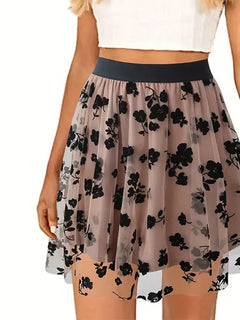 Minigonna a pieghe in rete rosa sexy Fairyshely da donna, gonna corta a vita alta per club, stile Y2K gotico, gonna a trapezio floreale, collezione estate 2026