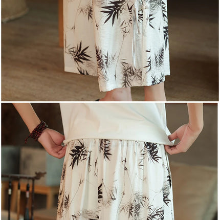 2024 pantaloni Casual da uomo con motivo a foglia di bambù in stile cinese tendenza moda pantaloni a gamba larga High Street pantaloni larghi oversize Hombre