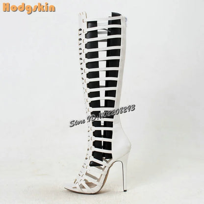Retro Buckle Strap Roman Sandals Open Toe Back Zip Stiletto Knee-high Summer Boots 2026 New Fashion High Heeled Women Shoes