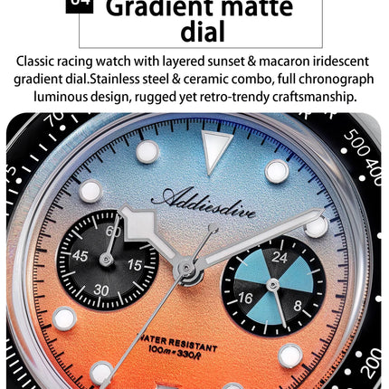 ADDIESDIVE 40mm Quartz Men's Watch AD2559 316L Stainless Steel 100M Water Resistant BGW9 Super Luminous Chronograph