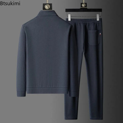 New Spring Autumn Tracksuits for Men Casual Sports Zipper Jackets+Pants Two Piece Sets Long Sleeve Stand Coats Trousers Outfits PlatiNum