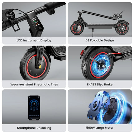 Monopattino Elettrico iScooter W6 10 Pollici 500W per Adulti, E-Scooter 36V 10.5Ah, Velocità 35km/h, Supporto APP, Autonomia 30km, Monopattini Elettrici Urbani