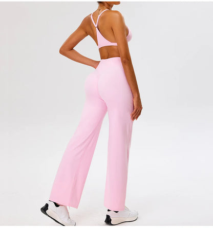 Women High Waist Wide Leg Pants Leggings Tights Fitness Bell-bottoms Yoga Elastic Leggings Push Up Gym Workout Flared Pants