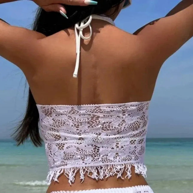 2 pezzi donne Sexy copricostume a rete scava fuori costumi da bagno donna aderenti vedere attraverso il vestito nappa senza Bikini Beachwear DS041 platinumshop