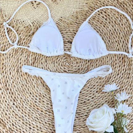 2025 Elegante set bikini in pizzo bianco per costume da bagno in 2 pezzi alla moda e chic da spiaggia, perfetto per abbigliamento da spiaggia e feste in piscina, scariole estive platinumshop