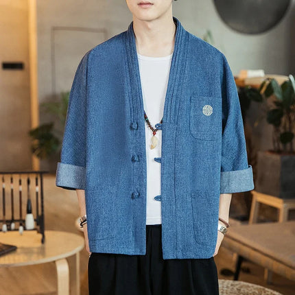 Camicia stile giapponese Kimono Haori Samurai Vestaglie Abito Cinese Hanfu Cardigan Giacche Retro Top Moda Cappotti di jeans Camicetta casual