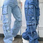 Jeans multitasche a vita alta da donna 2025 Nuovi pantaloni cargo versatili di grandi dimensioni in tinta unita alla moda