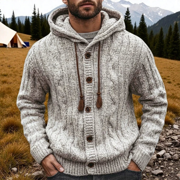 Men's Autumn/Winter Luxury Fashion Men's Knitted Sweater Sweater Pit Strip Long Sleeve Hooded Cardigan Top Coat