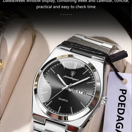 POEDAGAR Orologio da polso al quarzo da uomo di lusso Impermeabile luminoso Data Settimana Orologio da uomo Orologi da uomo d'affari in acciaio inossidabile platinumshop